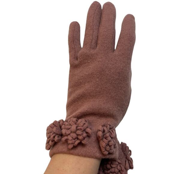 Mauve Knit Gloves With Floral Details Size S/M - Picture 1 of 4